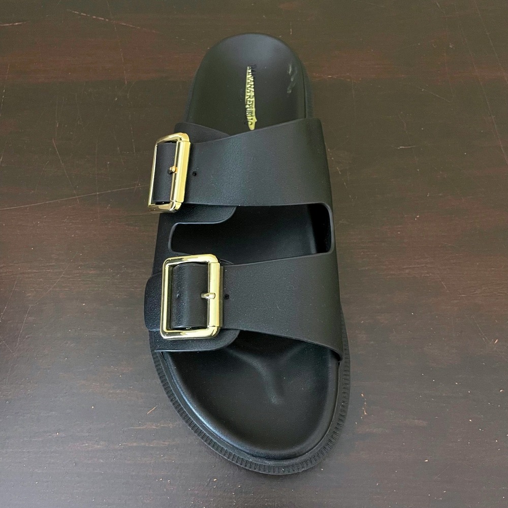 Banana Republic Womens Black Double Buckle Slide Sandals Gold Hardware Size 8 - Picture 4 of 9